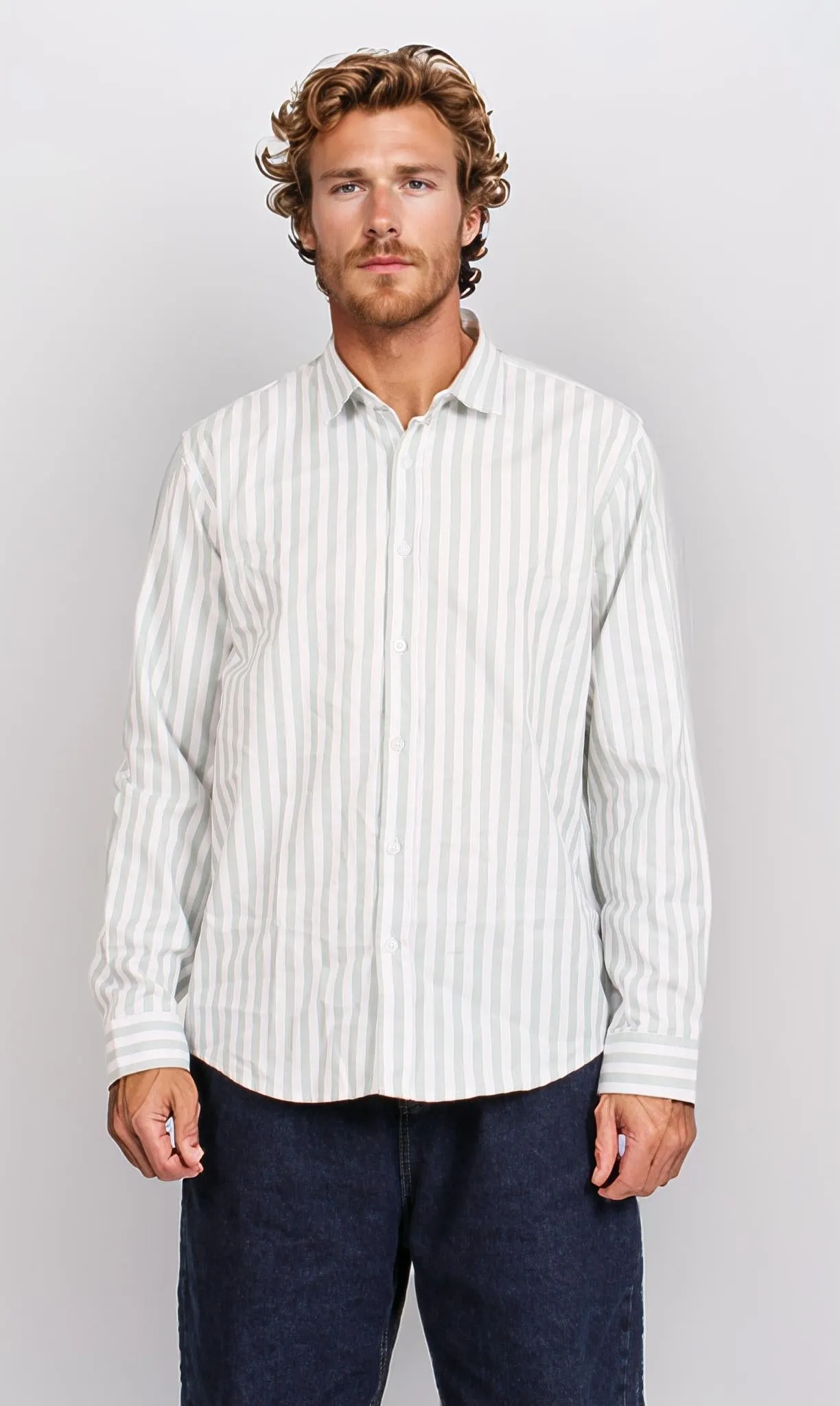 R206386-R206386 - Striped Button-Up Shirt - Off-White