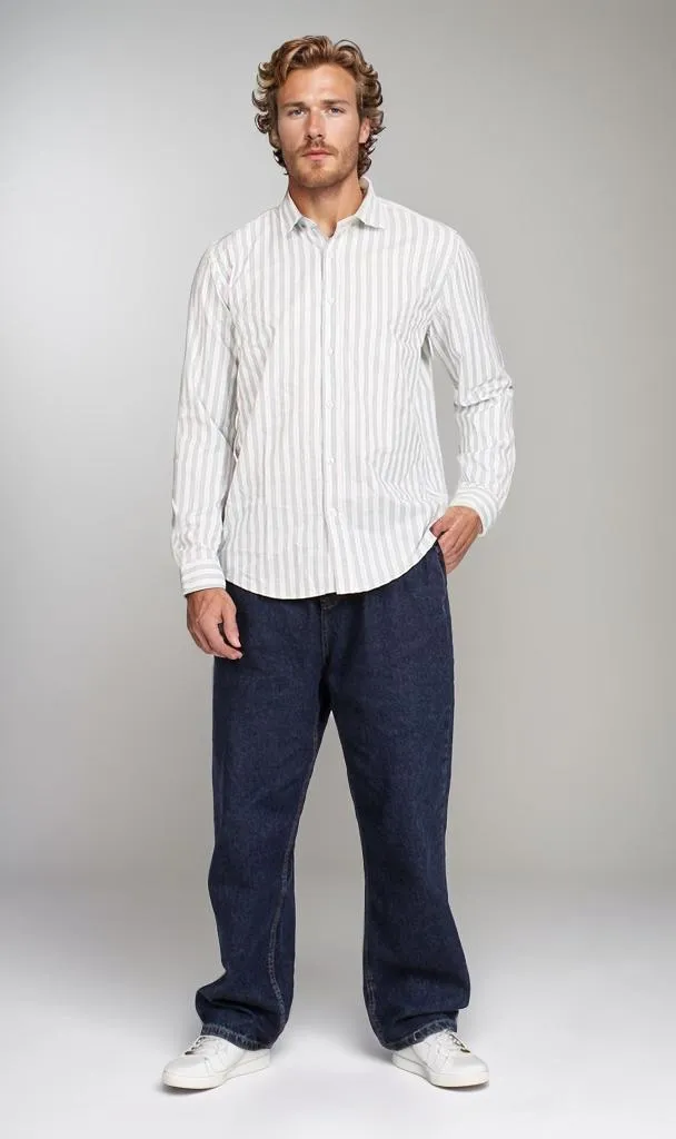 R206386-R206386 - Striped Button-Up Shirt - Off-White