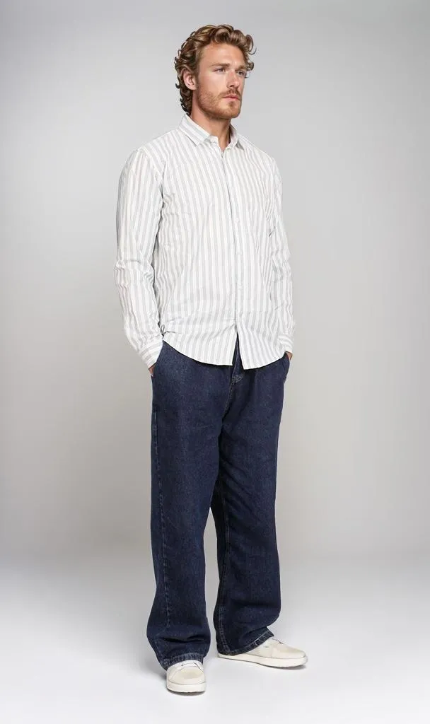 R206386-R206386 - Striped Button-Up Shirt - Off-White