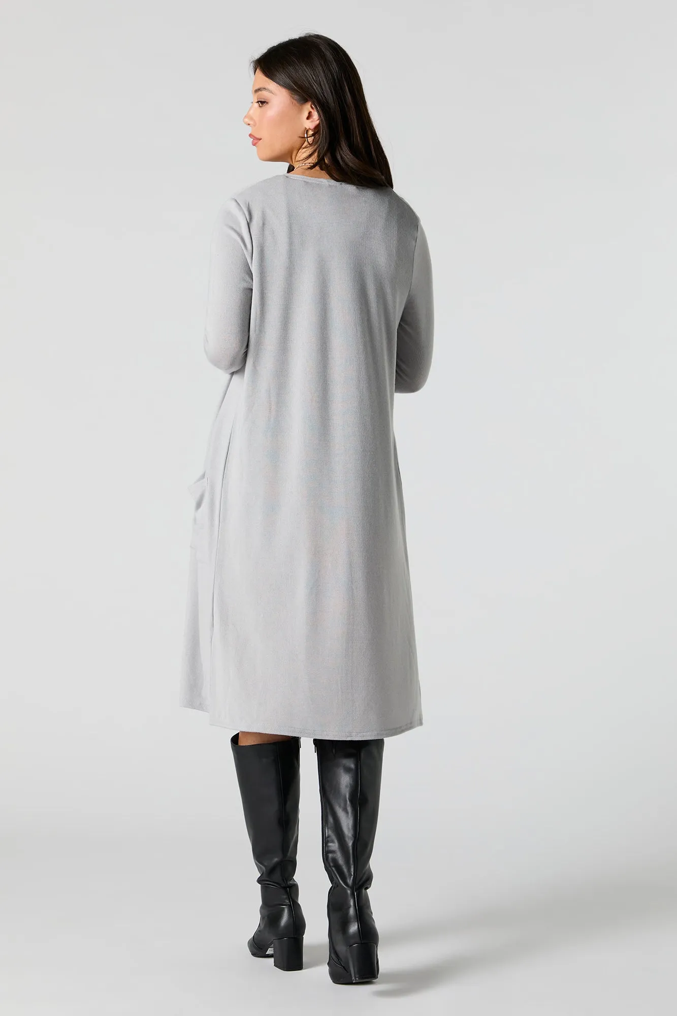 Ribbed Open Front Longline Cardigan
