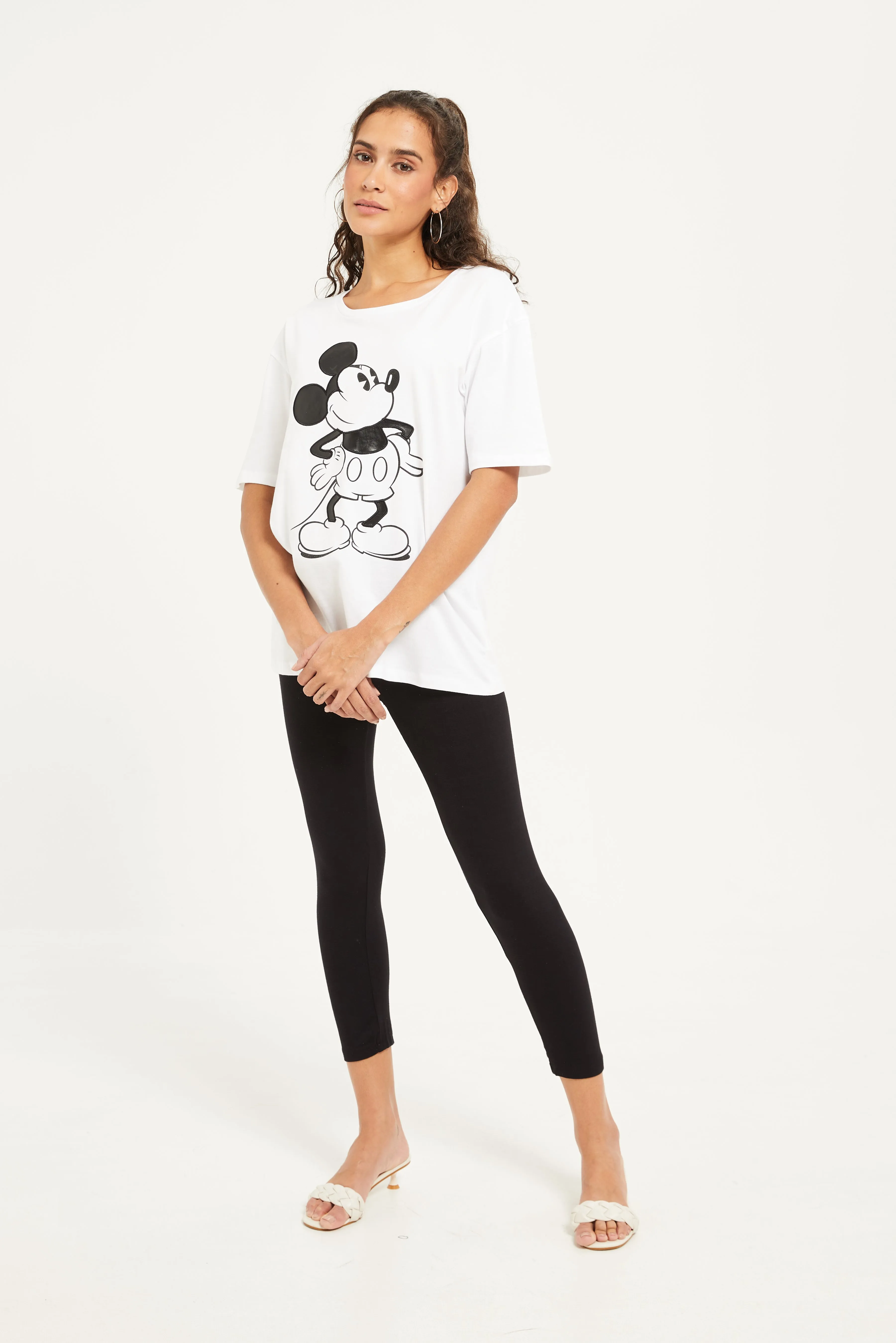 Women White Mickey Mouse Embellished T-Shirt